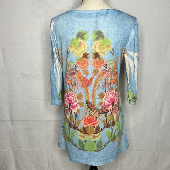 MUSHKA by SIENNA ROSE Sublimated Butterfly Bird Design 3/4 Sleeves Knit Top Sz M - Picture 8 of 10